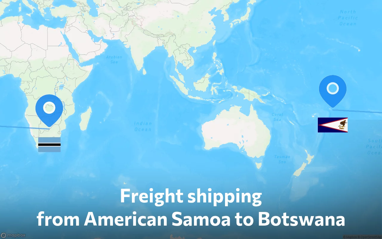 Shipping route from American Samoa to Botswana