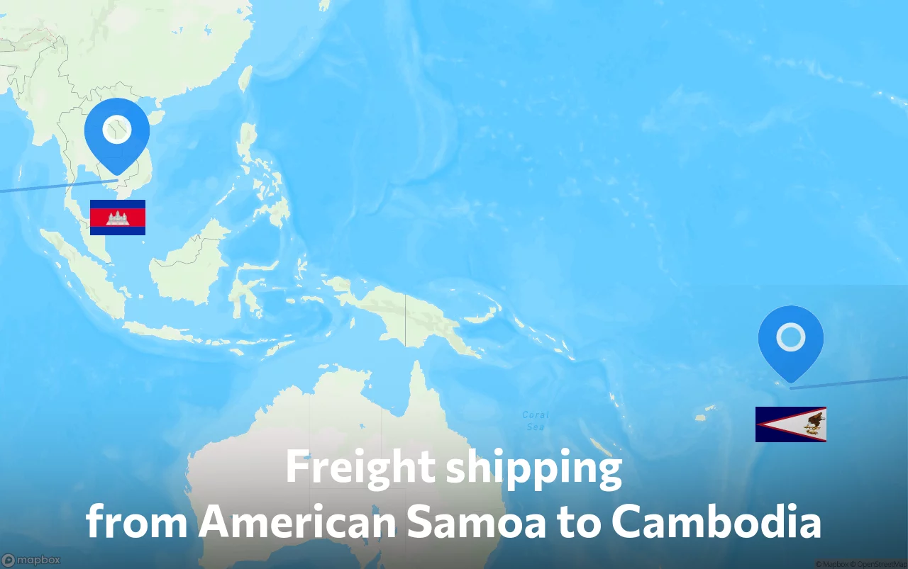 Shipping route from American Samoa to Cambodia