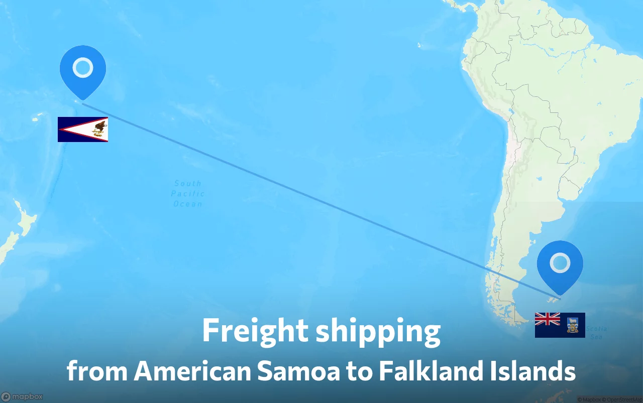 Shipping route from American Samoa to Falkland Islands