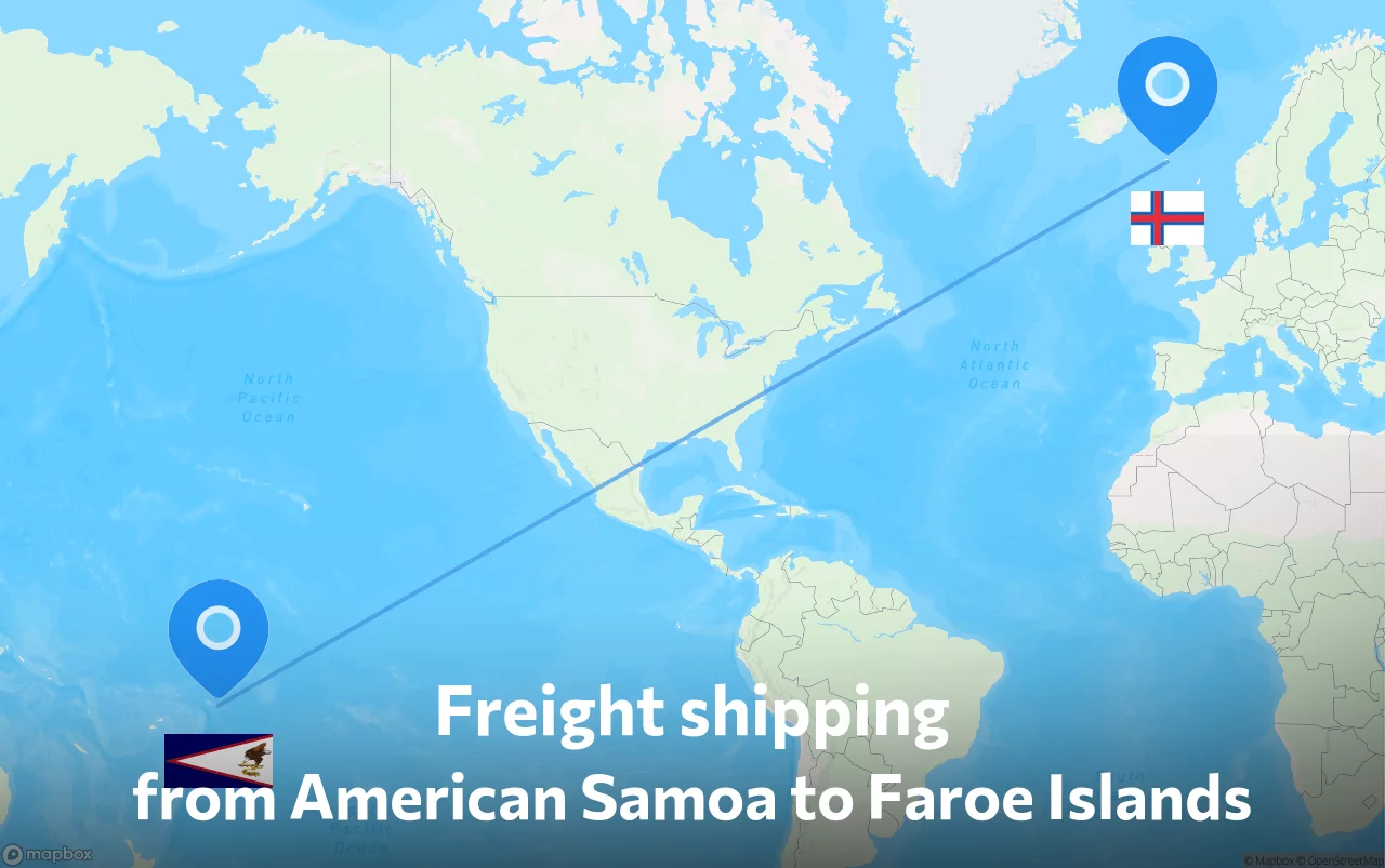 Shipping route from American Samoa to Faroe Islands