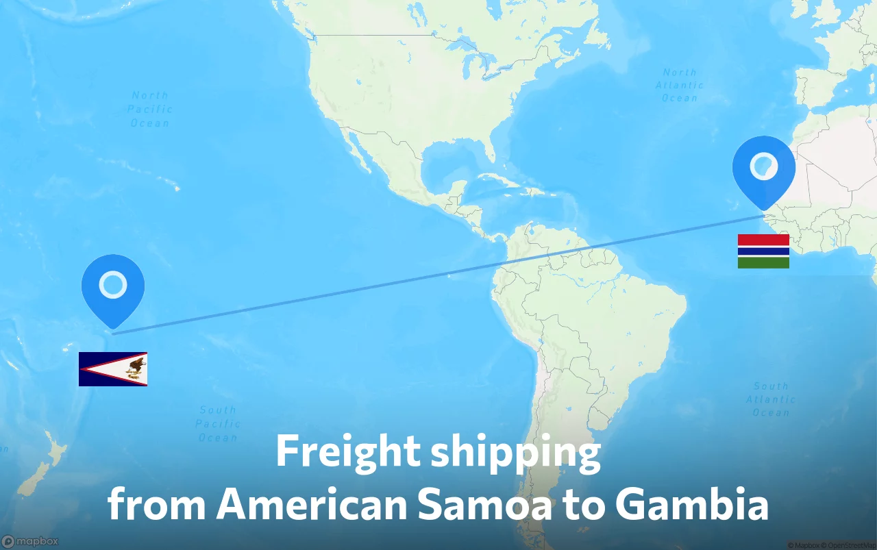 Shipping route from American Samoa to Gambia