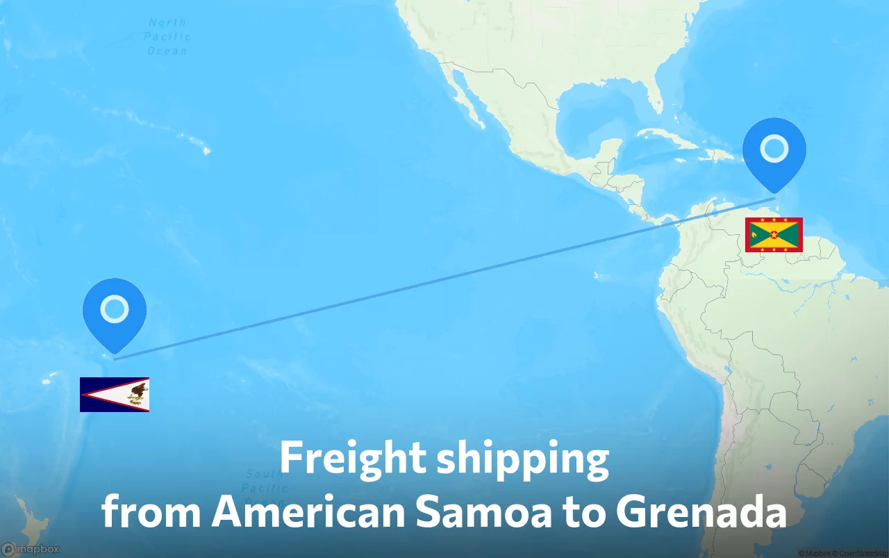 Shipping route from American Samoa to Grenada