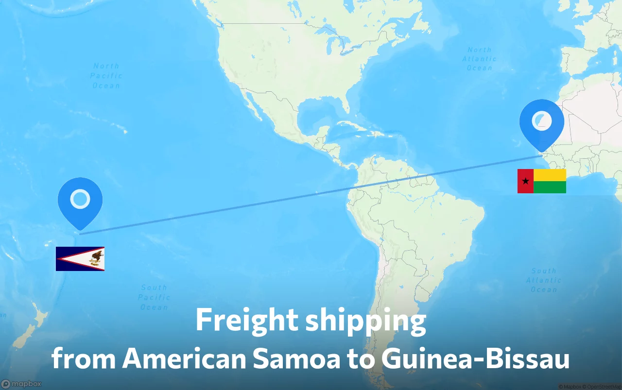 Shipping route from American Samoa to Guinea-Bissau
