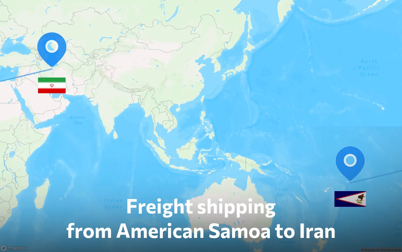 Shipping route from American Samoa to Iran