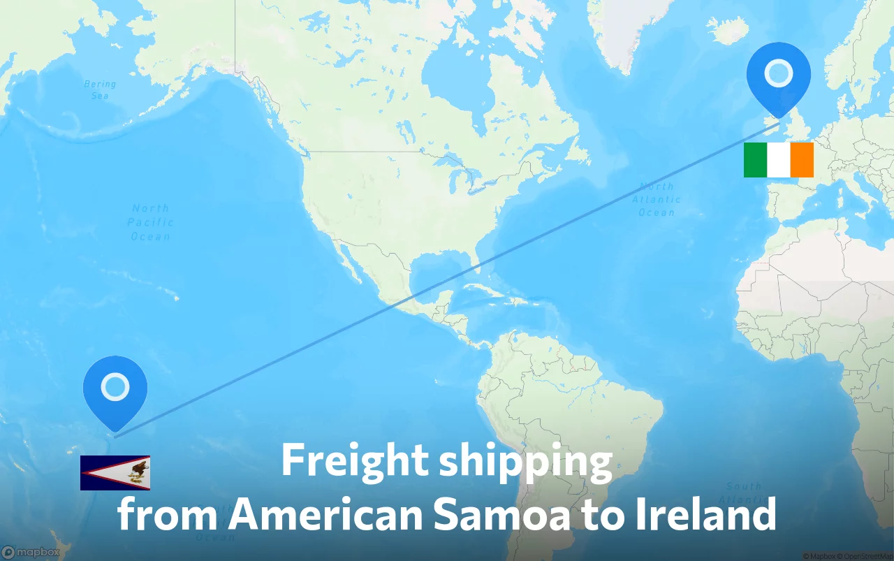 Shipping route from American Samoa to Ireland