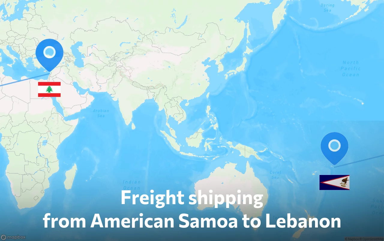 Shipping route from American Samoa to Lebanon