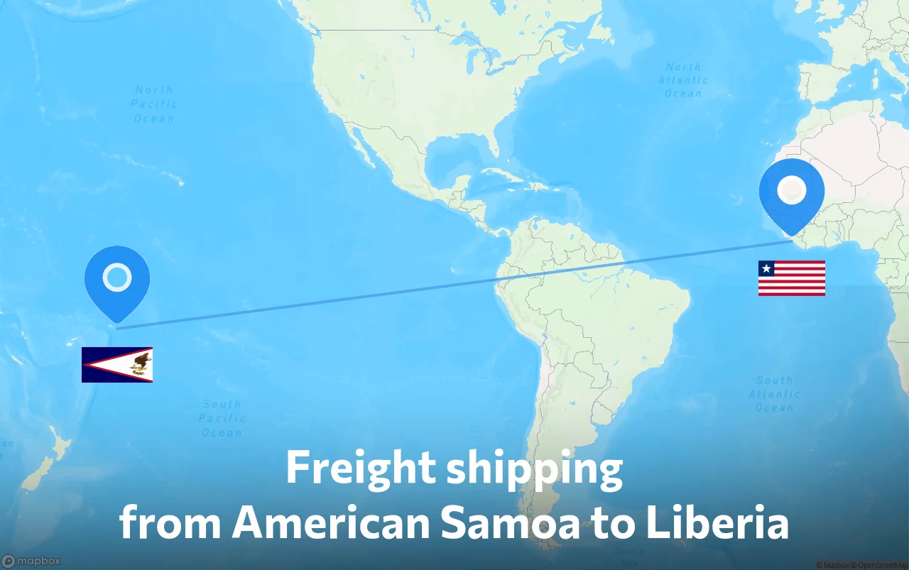 Shipping route from American Samoa to Liberia