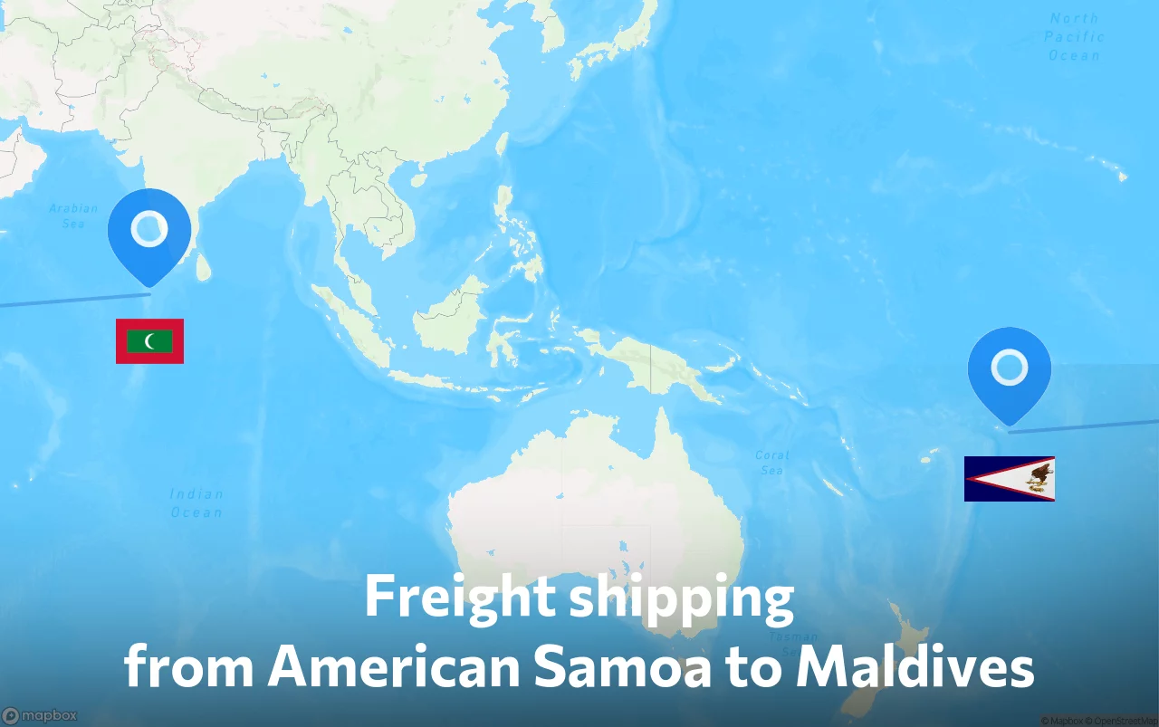 Shipping route from American Samoa to Maldives
