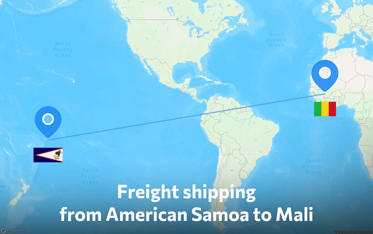 Shipping route from American Samoa to Mali