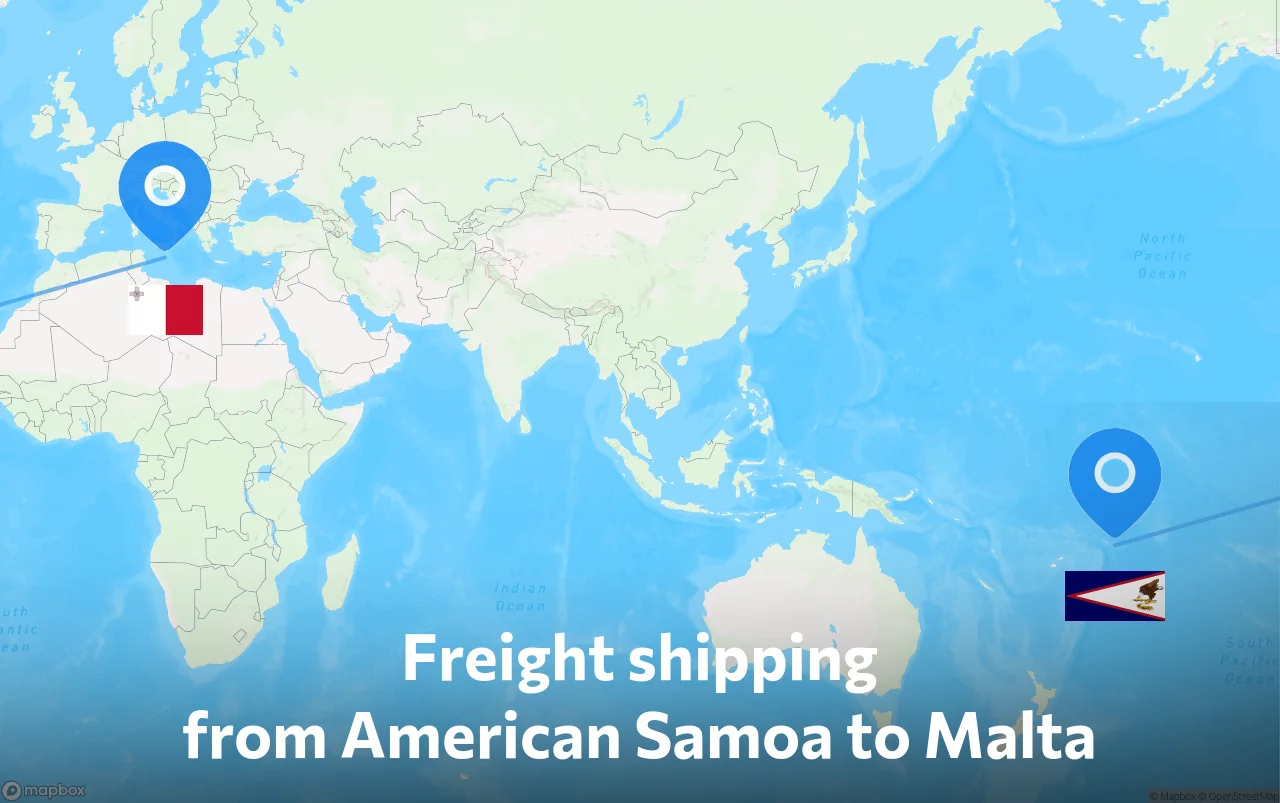 Shipping route from American Samoa to Malta