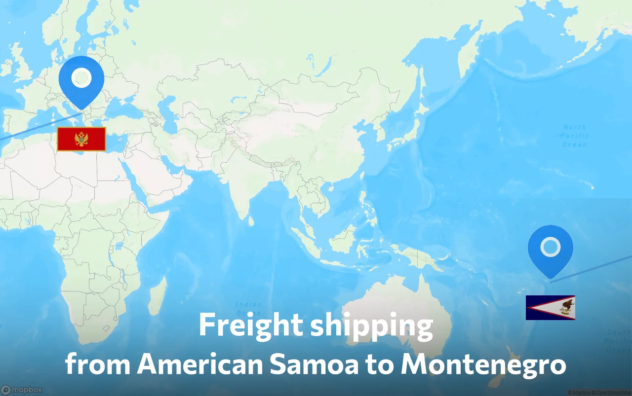 Shipping route from American Samoa to Montenegro