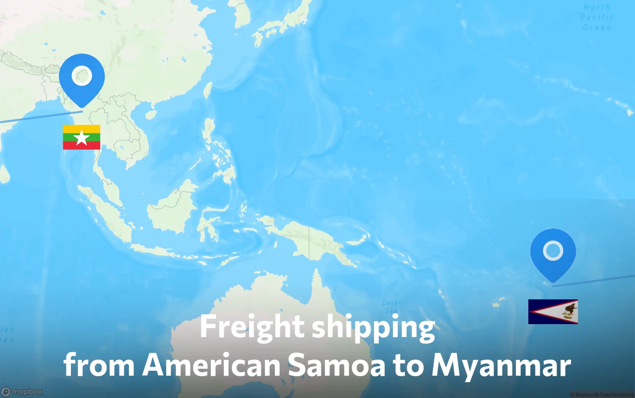 Shipping route from American Samoa to Myanmar