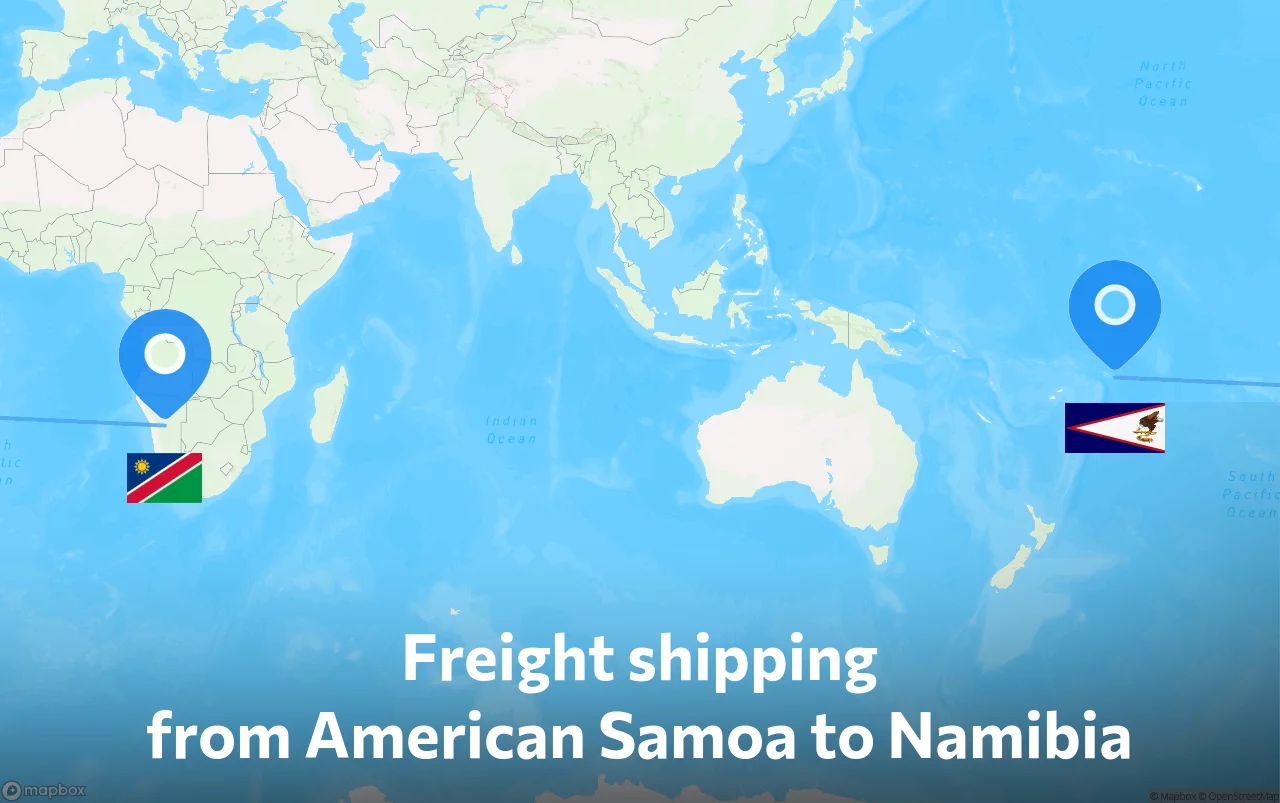 Shipping route from American Samoa to Namibia