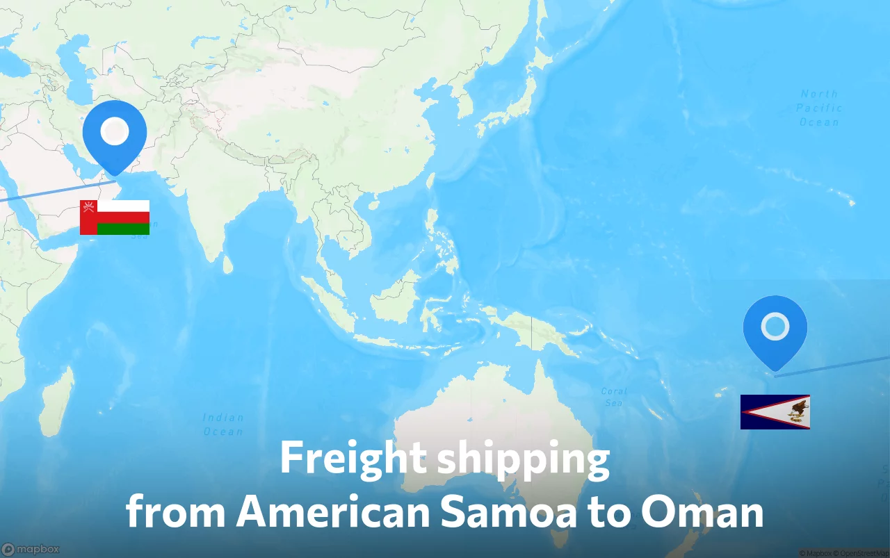 Shipping route from American Samoa to Oman