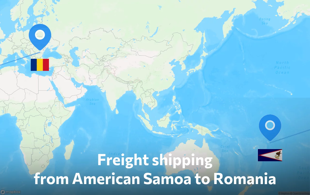 Shipping route from American Samoa to Romania