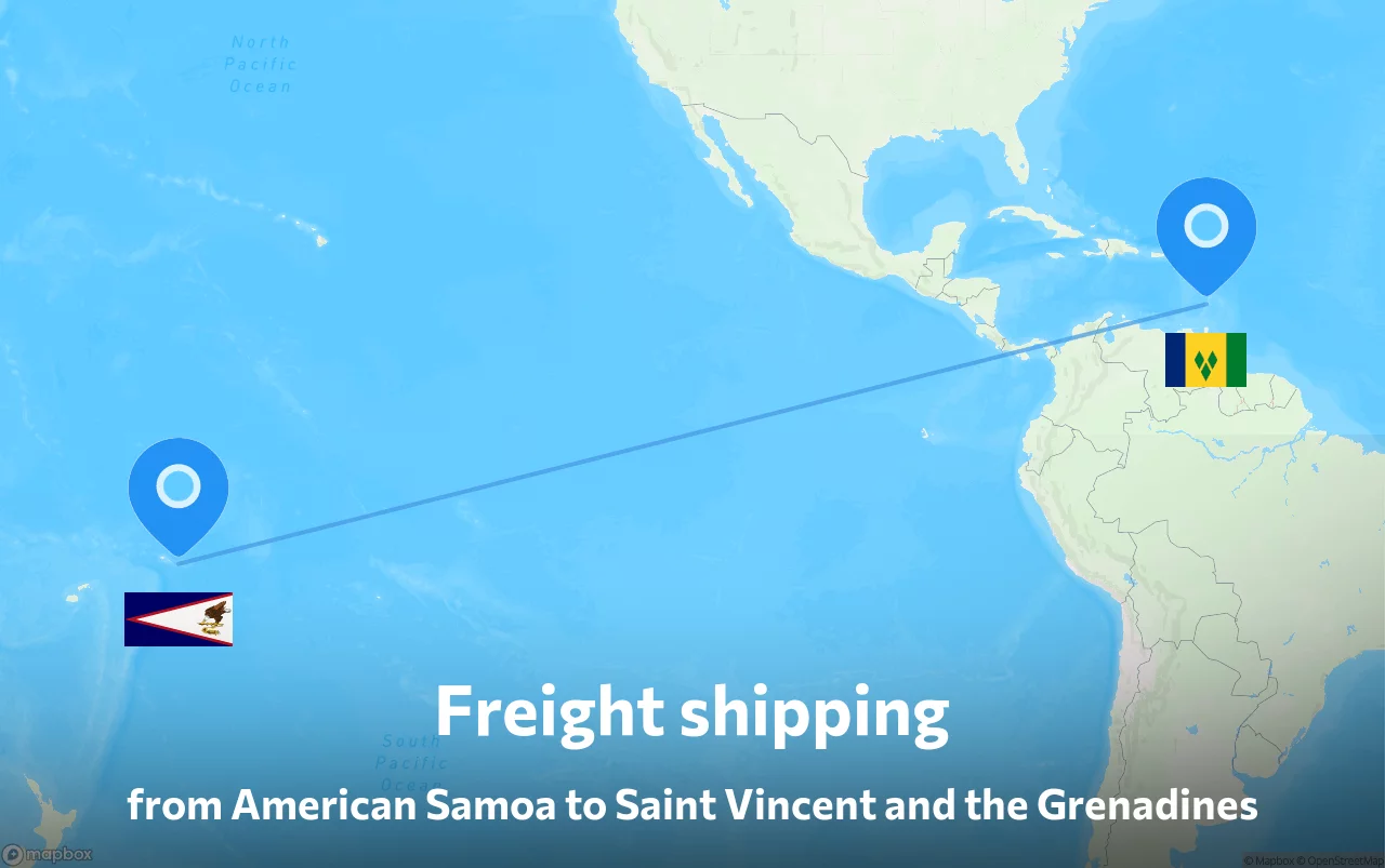 Shipping route from American Samoa to Saint Vincent and the Grenadines