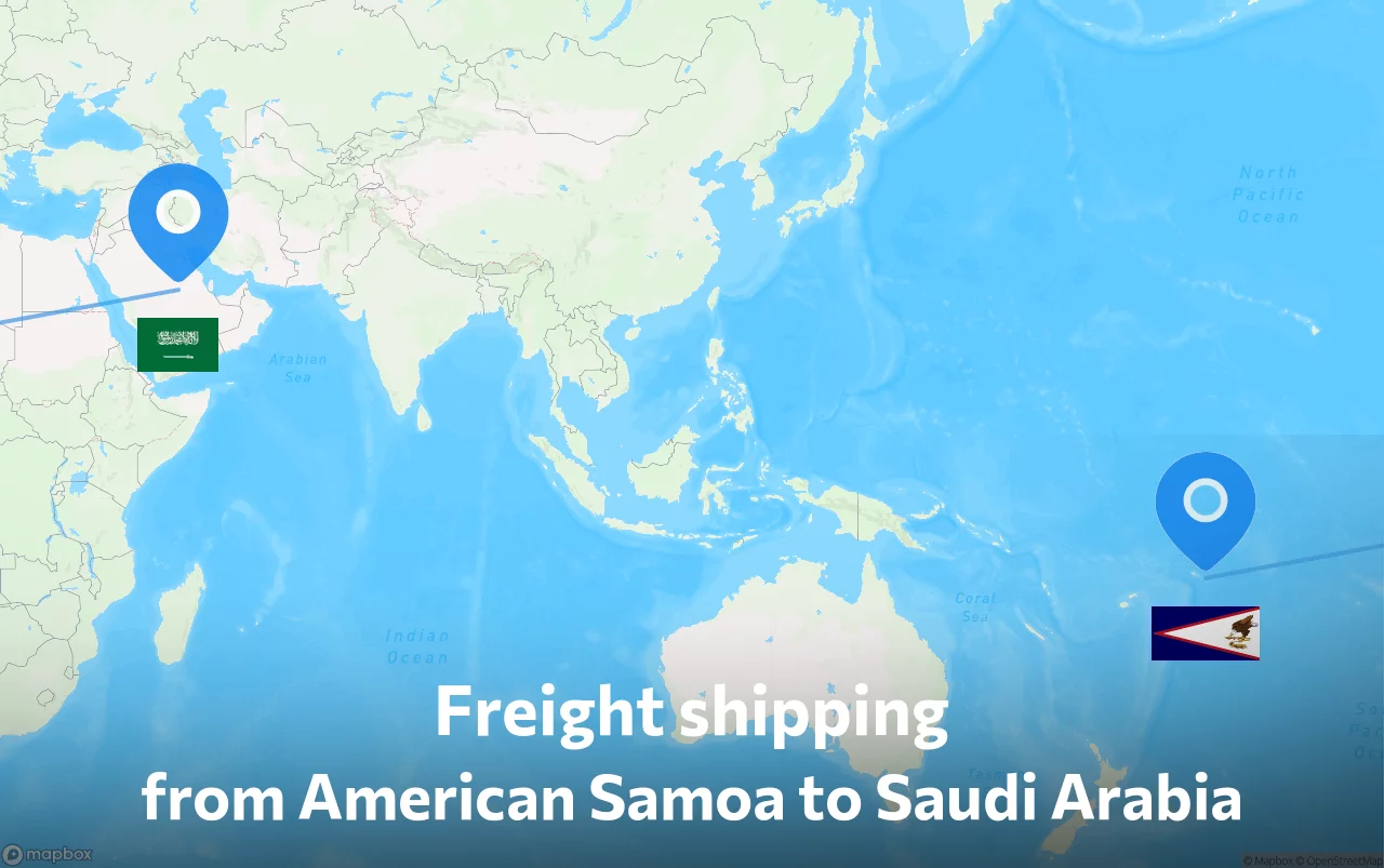 Shipping route from American Samoa to Saudi Arabia