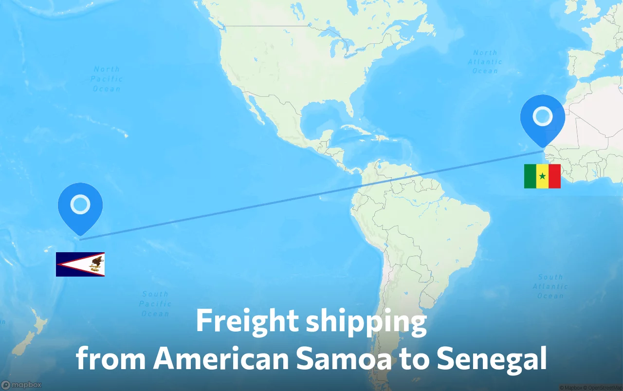Shipping route from American Samoa to Senegal