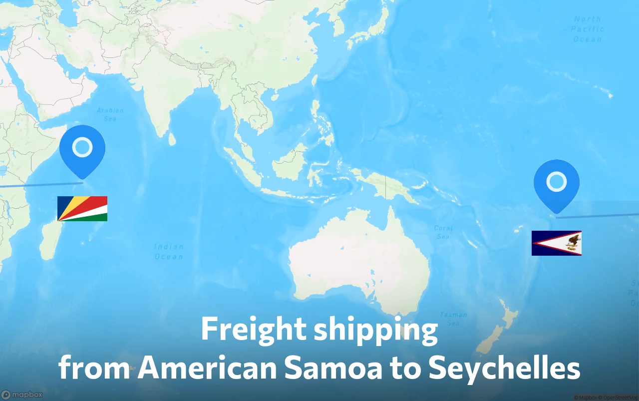 Shipping route from American Samoa to Seychelles