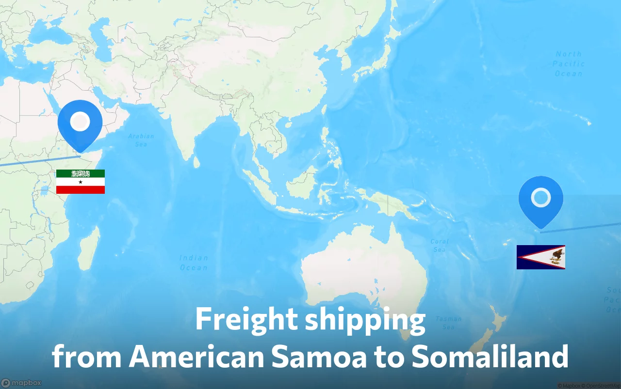 Shipping route from American Samoa to Somaliland