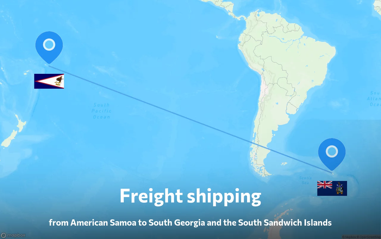 Shipping route from American Samoa to South Georgia and the South Sandwich Islands