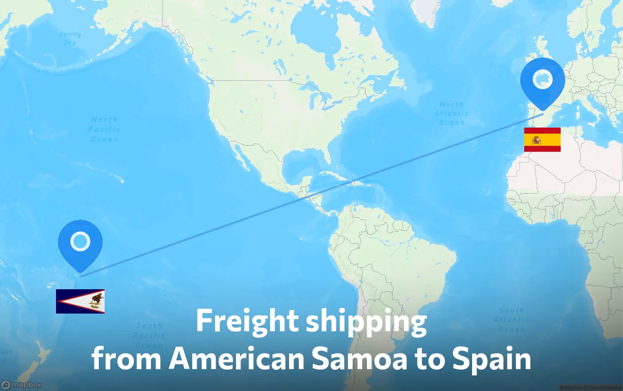 Shipping route from American Samoa to Spain