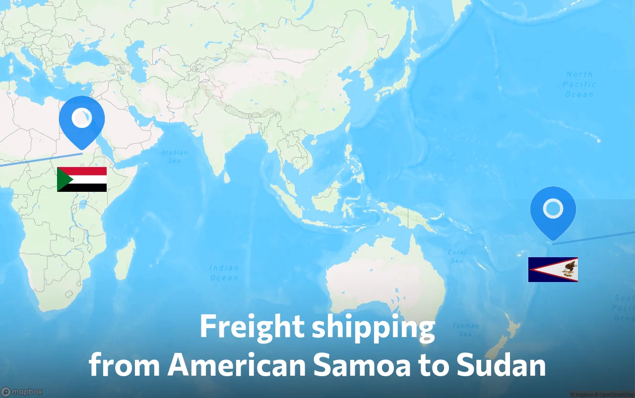 Shipping route from American Samoa to Sudan