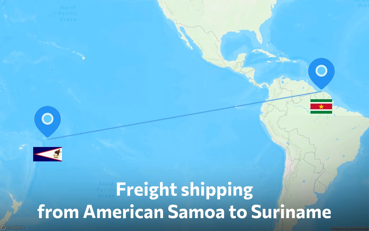 Shipping route from American Samoa to Suriname