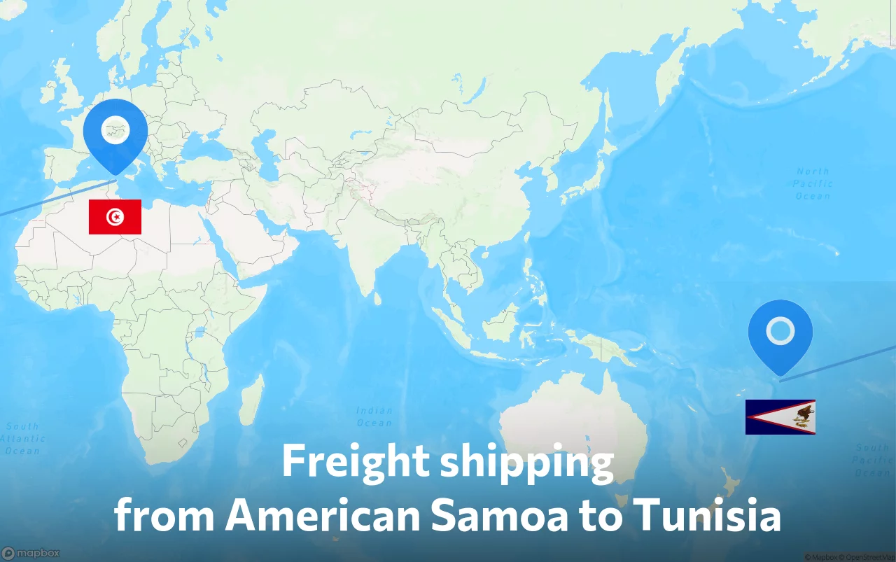 Shipping route from American Samoa to Tunisia