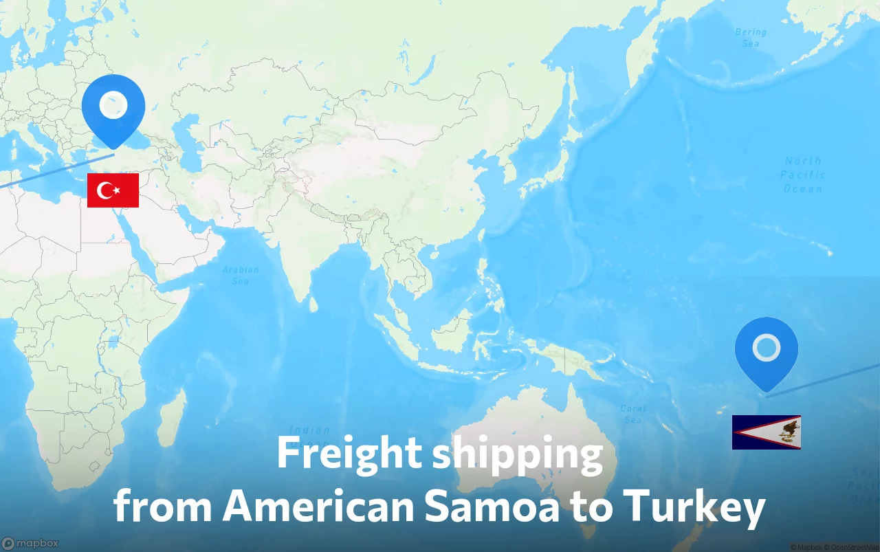 Shipping route from American Samoa to Turkey
