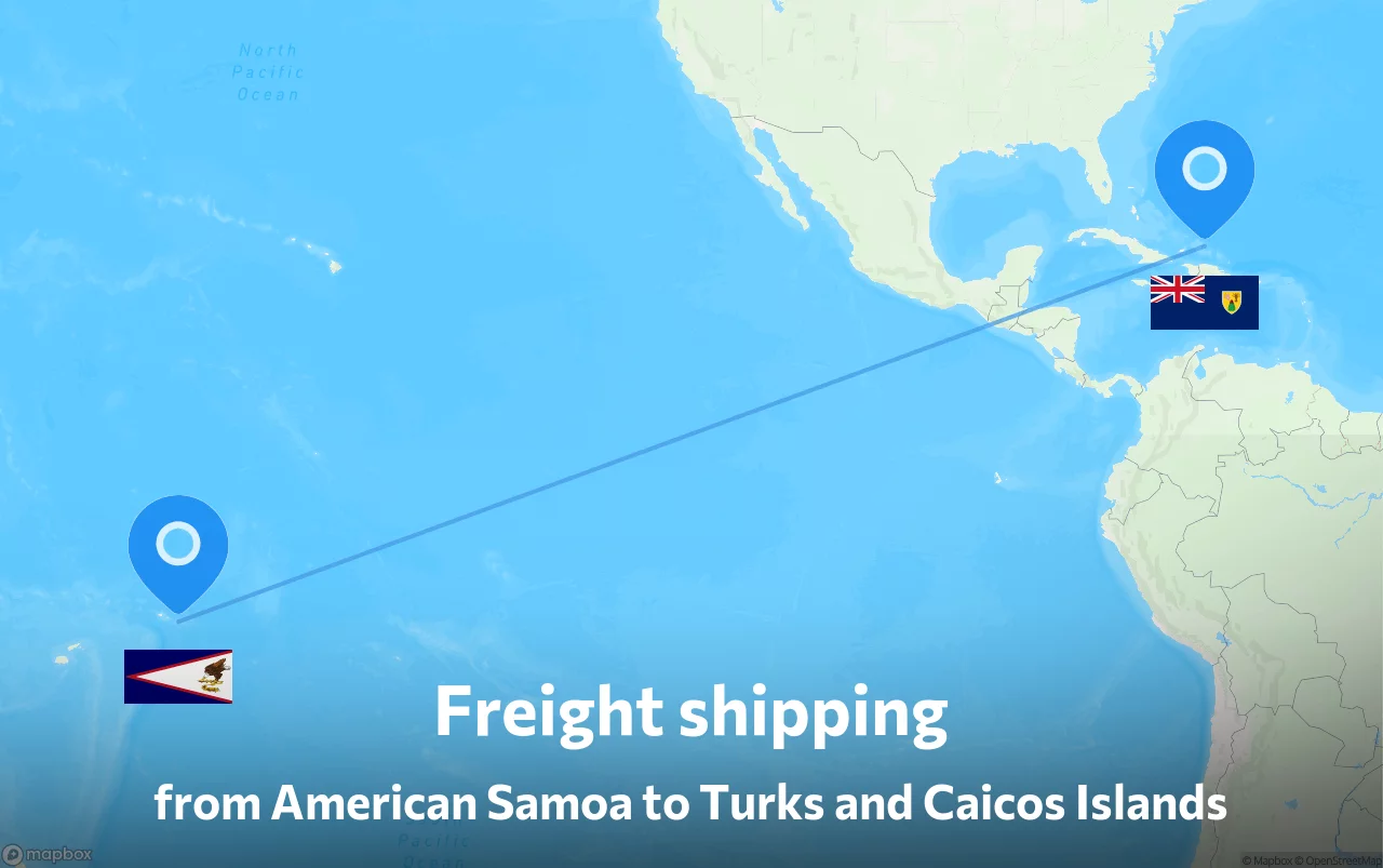 Shipping route from American Samoa to Turks and Caicos Islands
