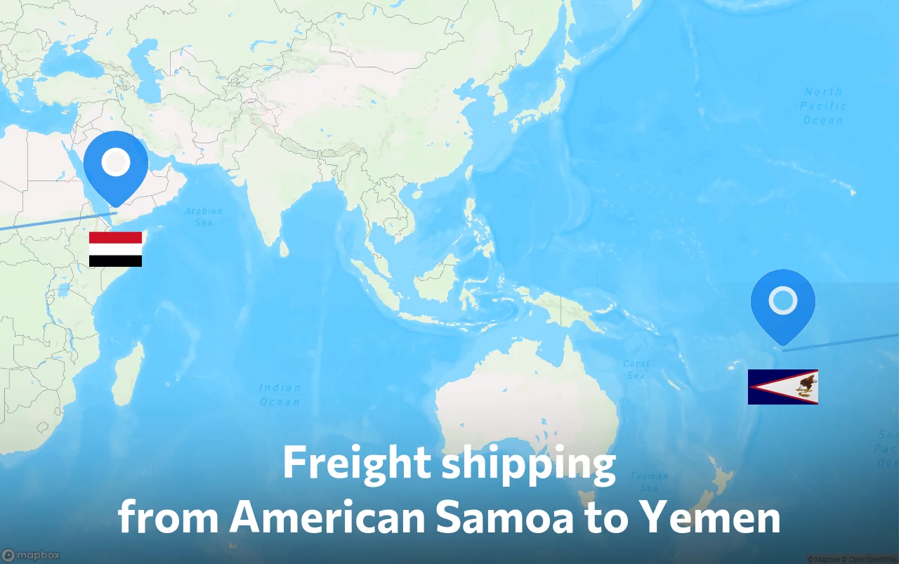 Shipping route from American Samoa to Yemen
