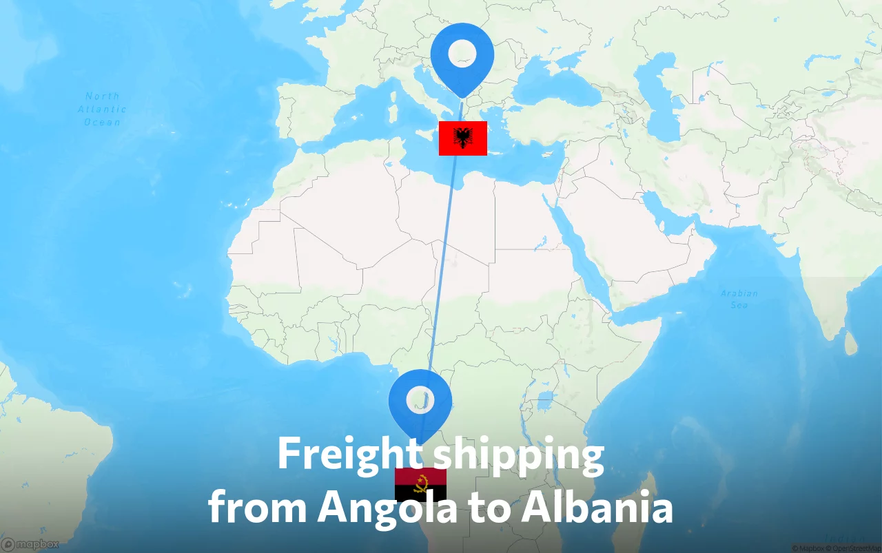 Shipping route from Angola to Albania