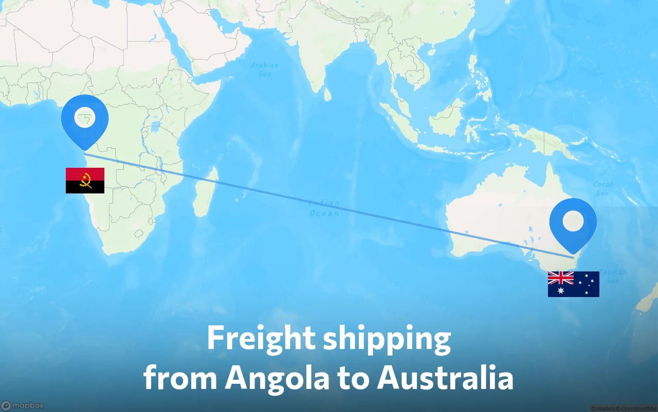 Shipping route from Angola to Australia