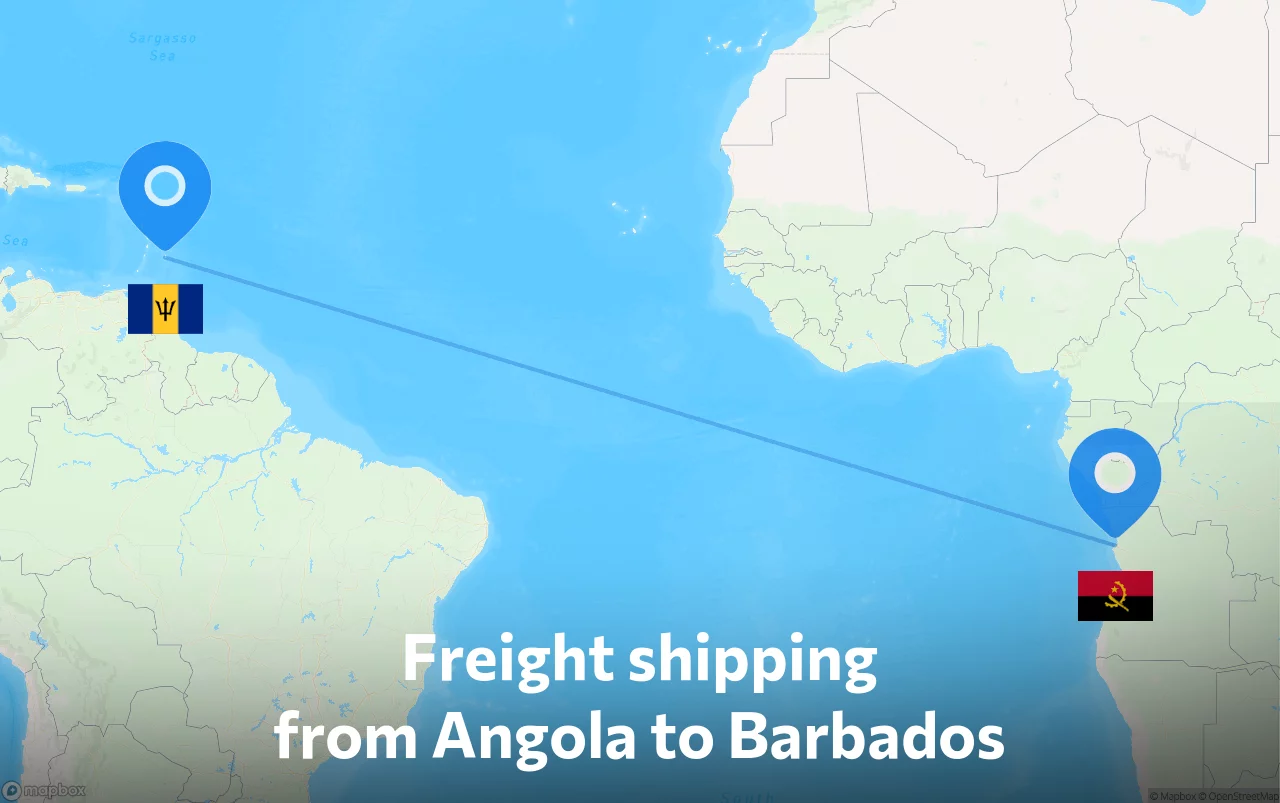 Shipping route from Angola to Barbados