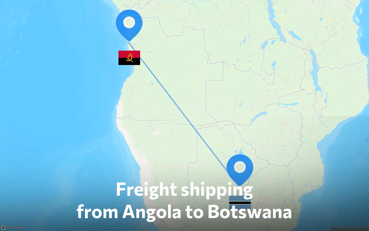 Shipping route from Angola to Botswana