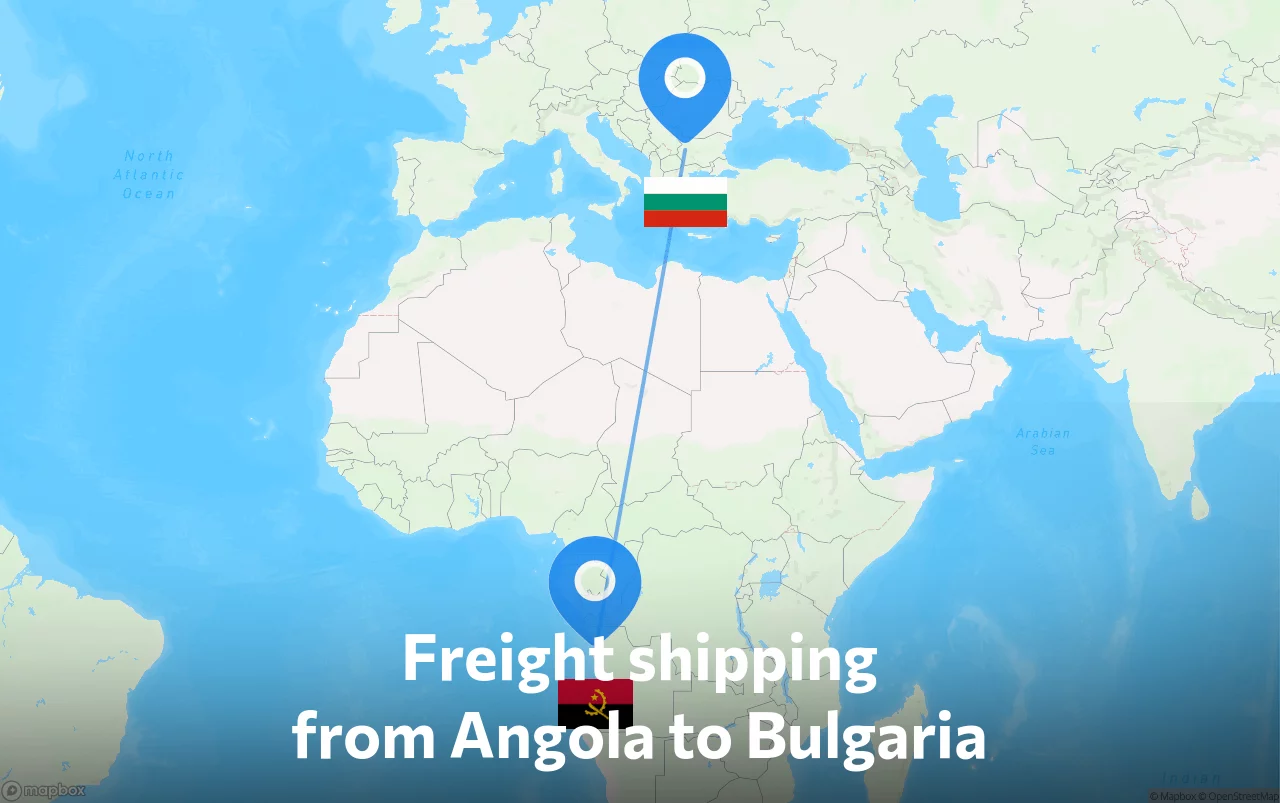 Shipping route from Angola to Bulgaria