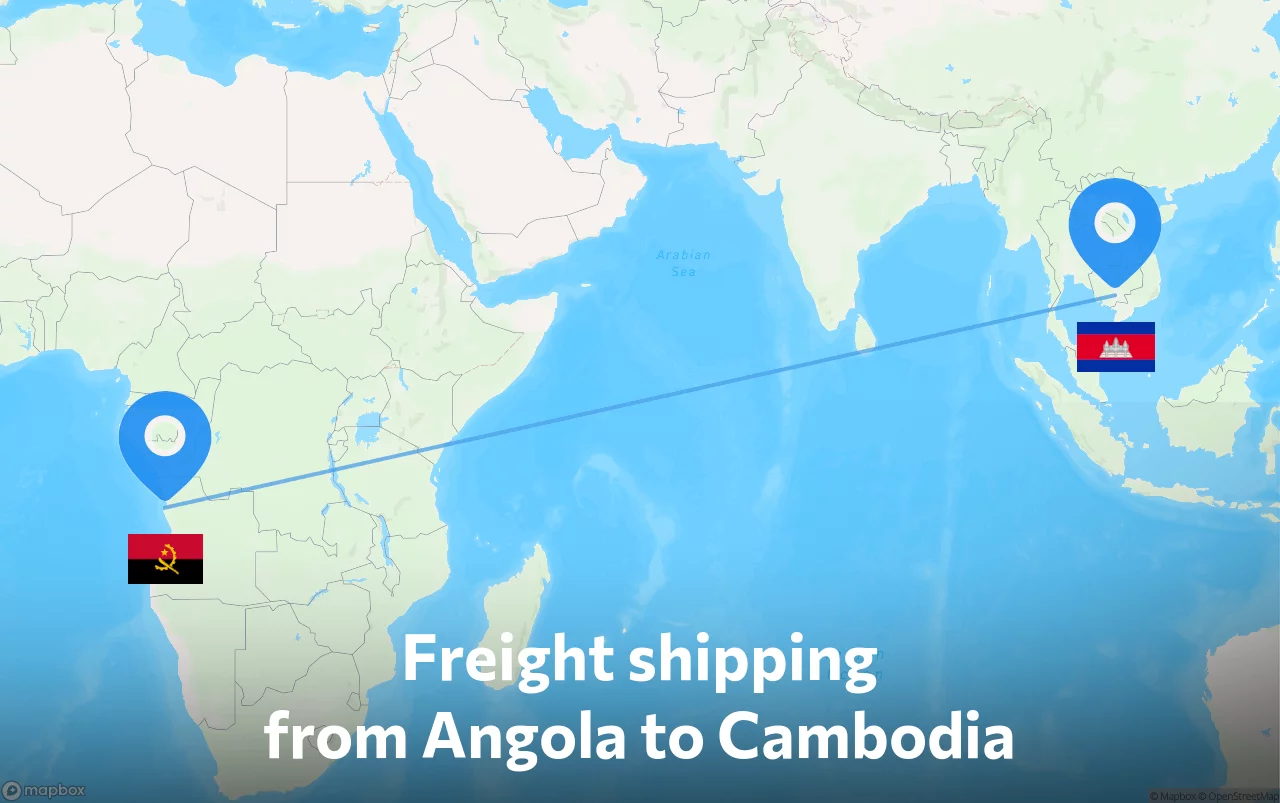 Shipping route from Angola to Cambodia