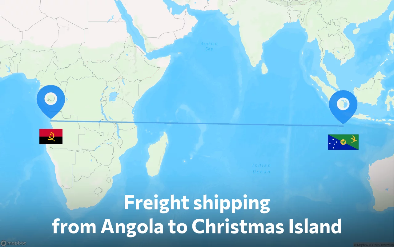 Shipping route from Angola to Christmas Island
