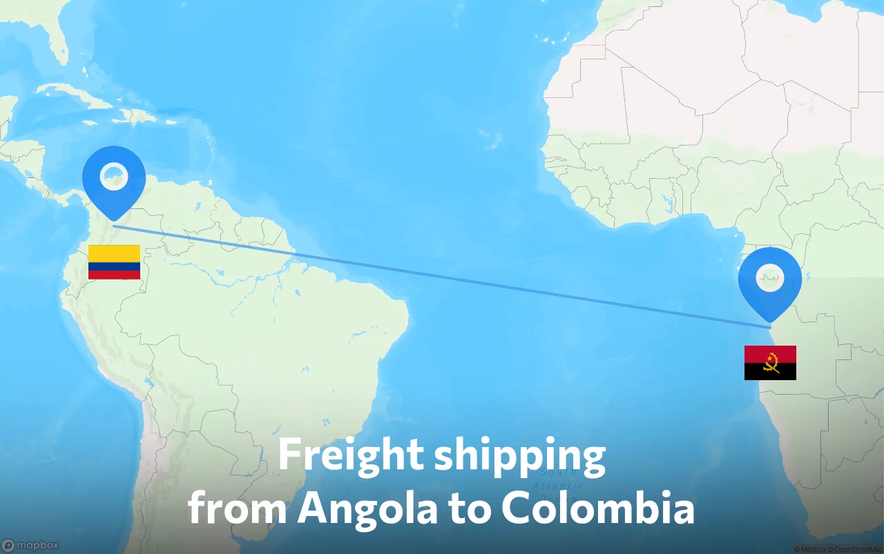 Shipping route from Angola to Colombia