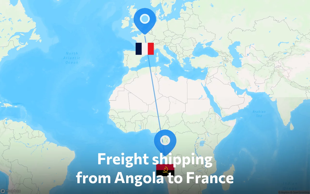 Shipping route from Angola to France