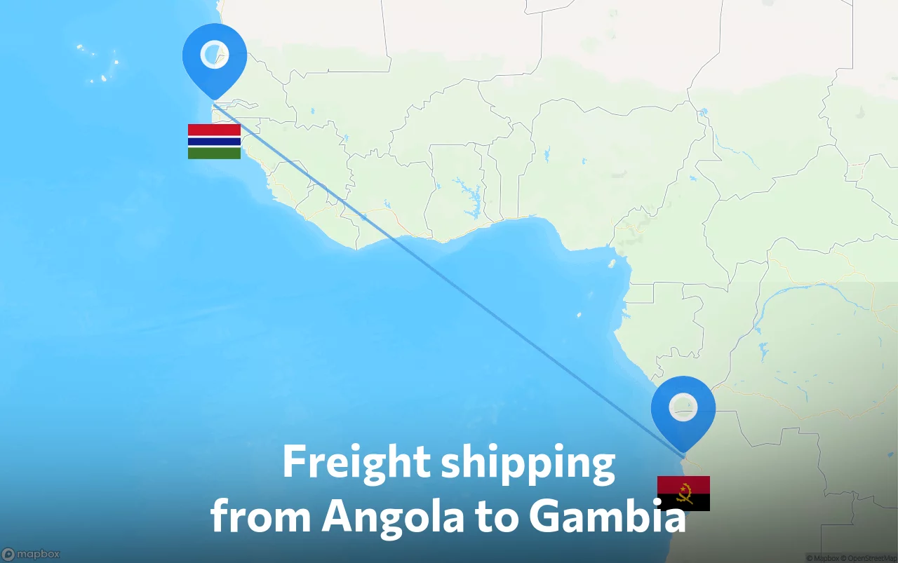 Shipping route from Angola to Gambia