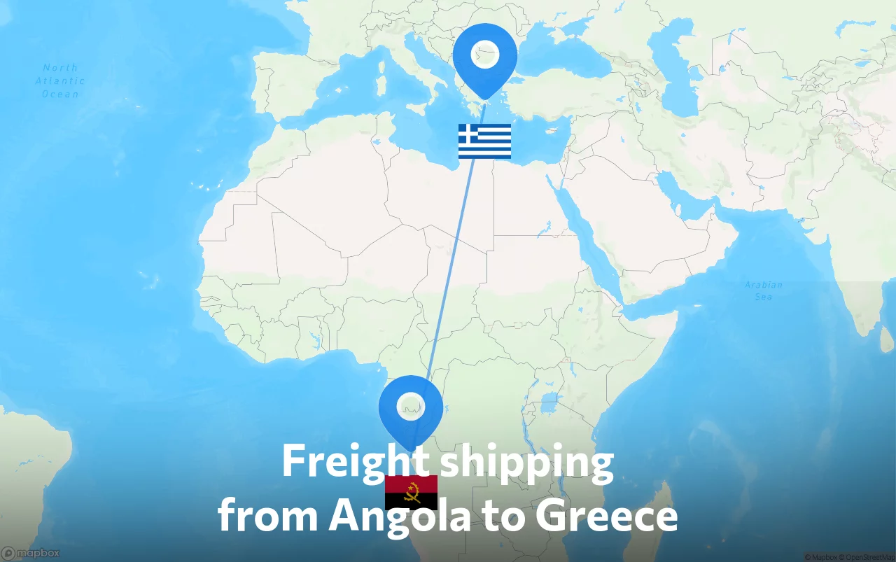 Shipping route from Angola to Greece