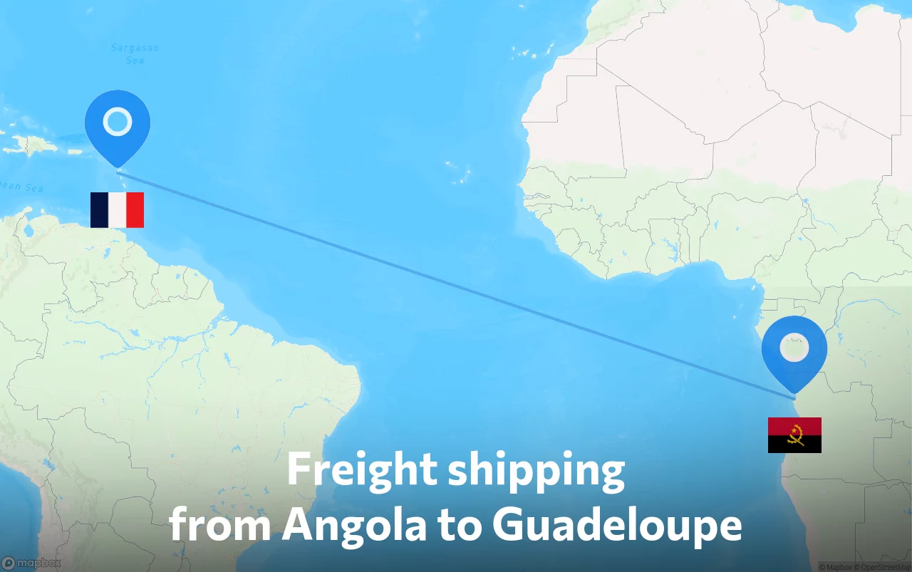 Shipping route from Angola to Guadeloupe