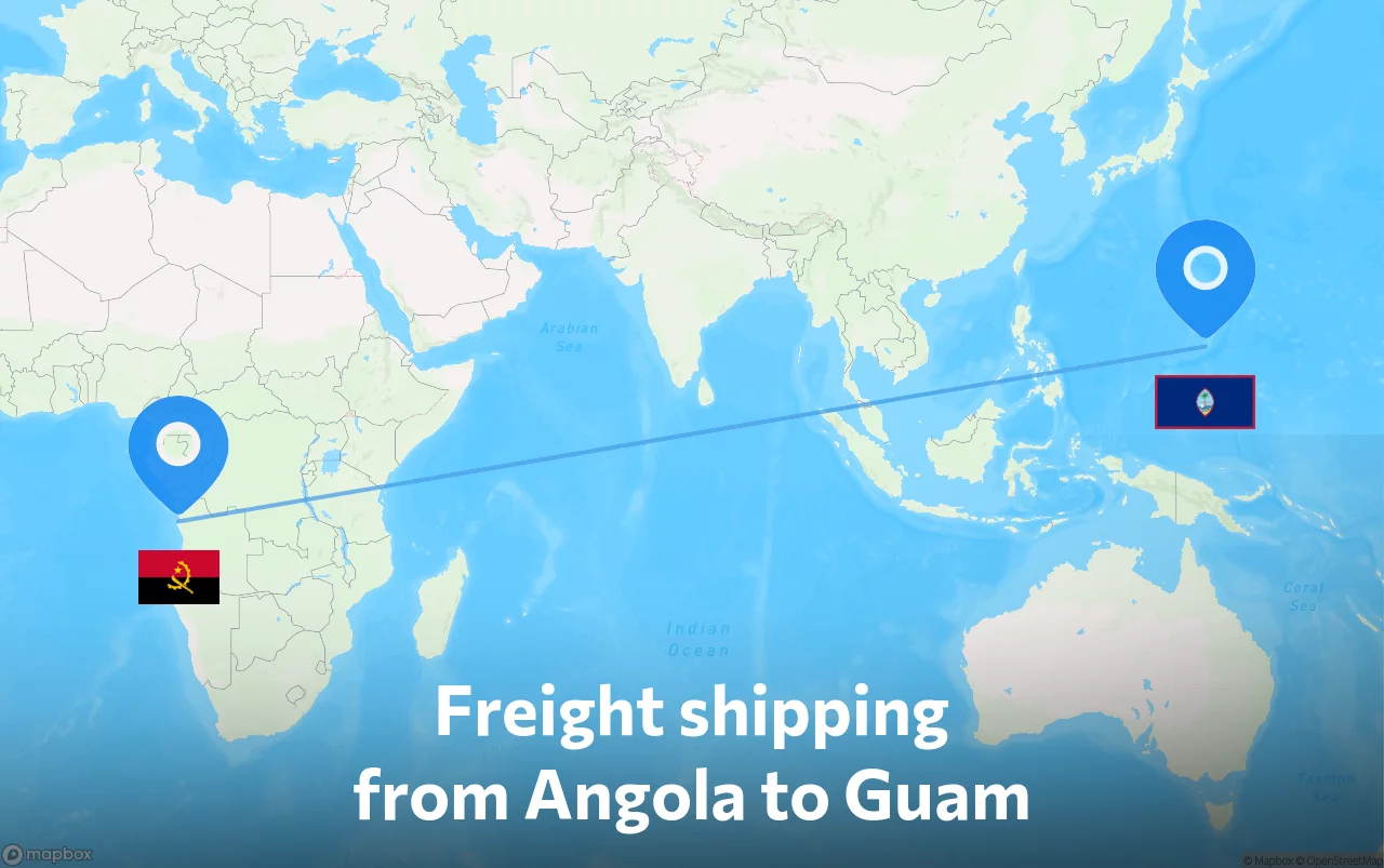 Shipping route from Angola to Guam
