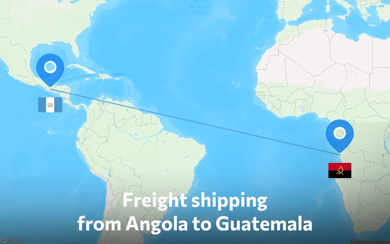 Shipping route from Angola to Guatemala