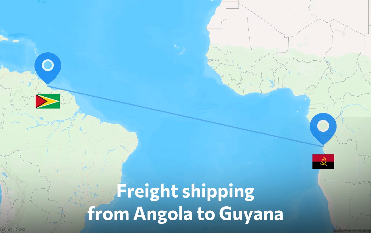 Shipping route from Angola to Guyana