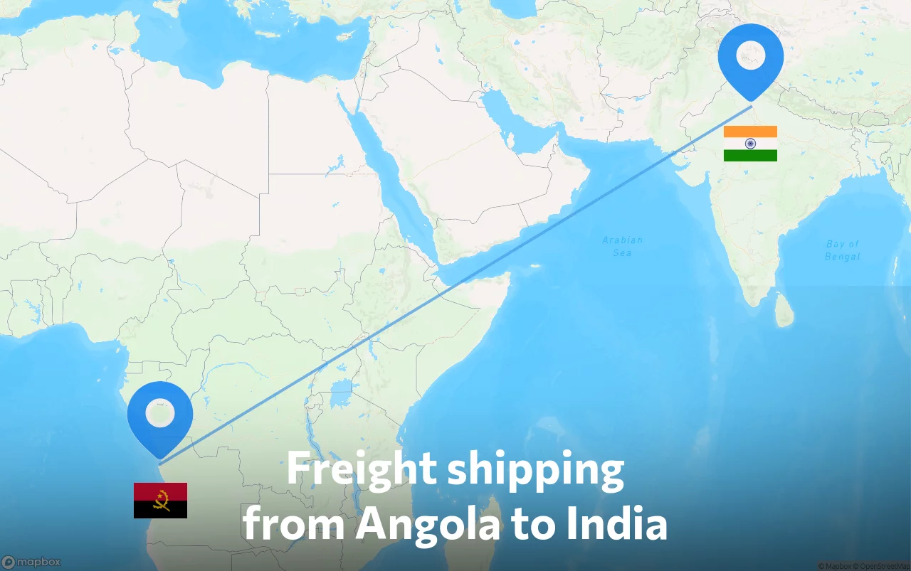 Shipping route from Angola to India