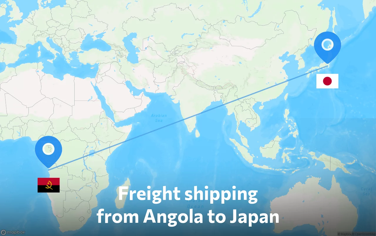 Shipping route from Angola to Japan