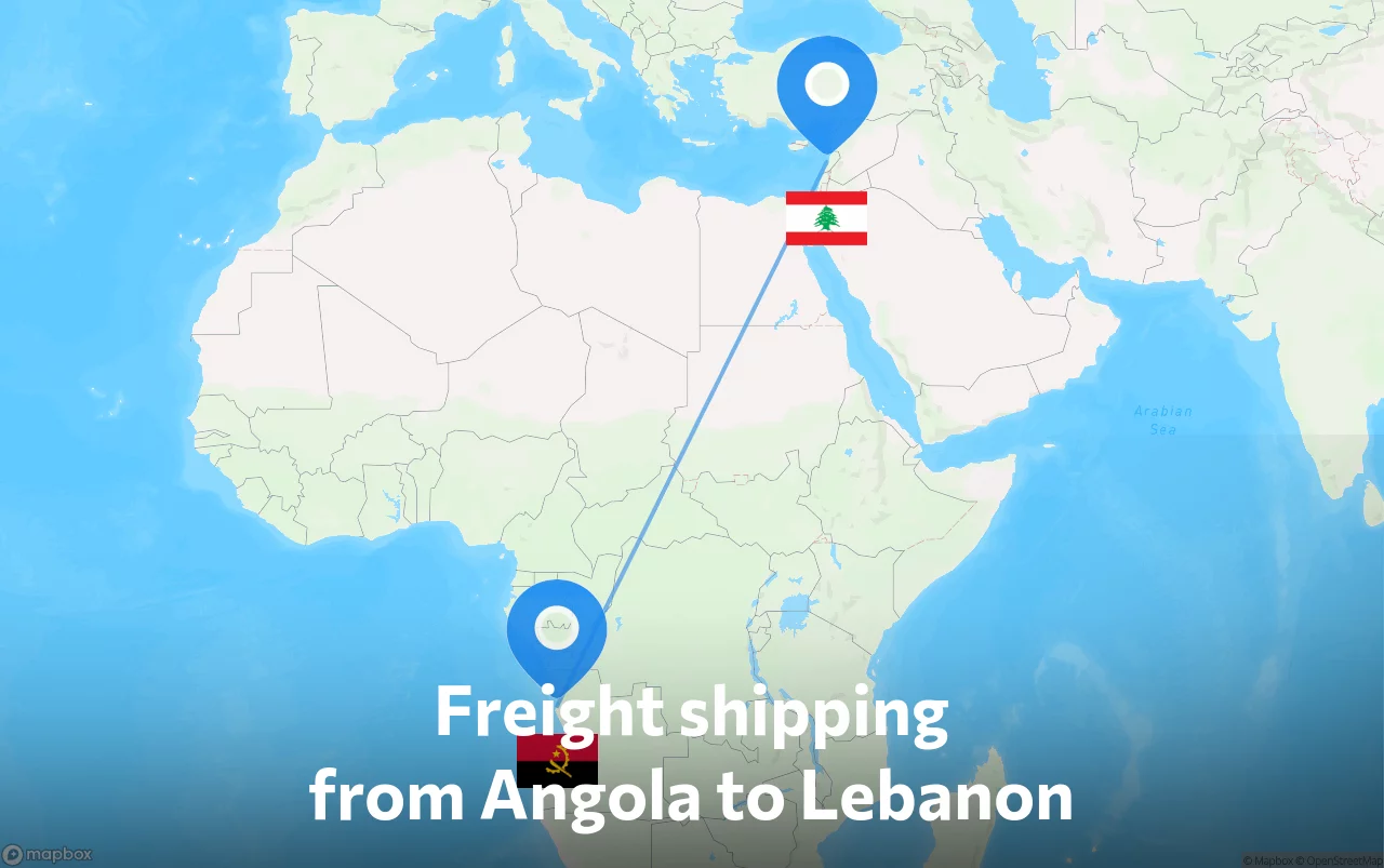 Shipping route from Angola to Lebanon